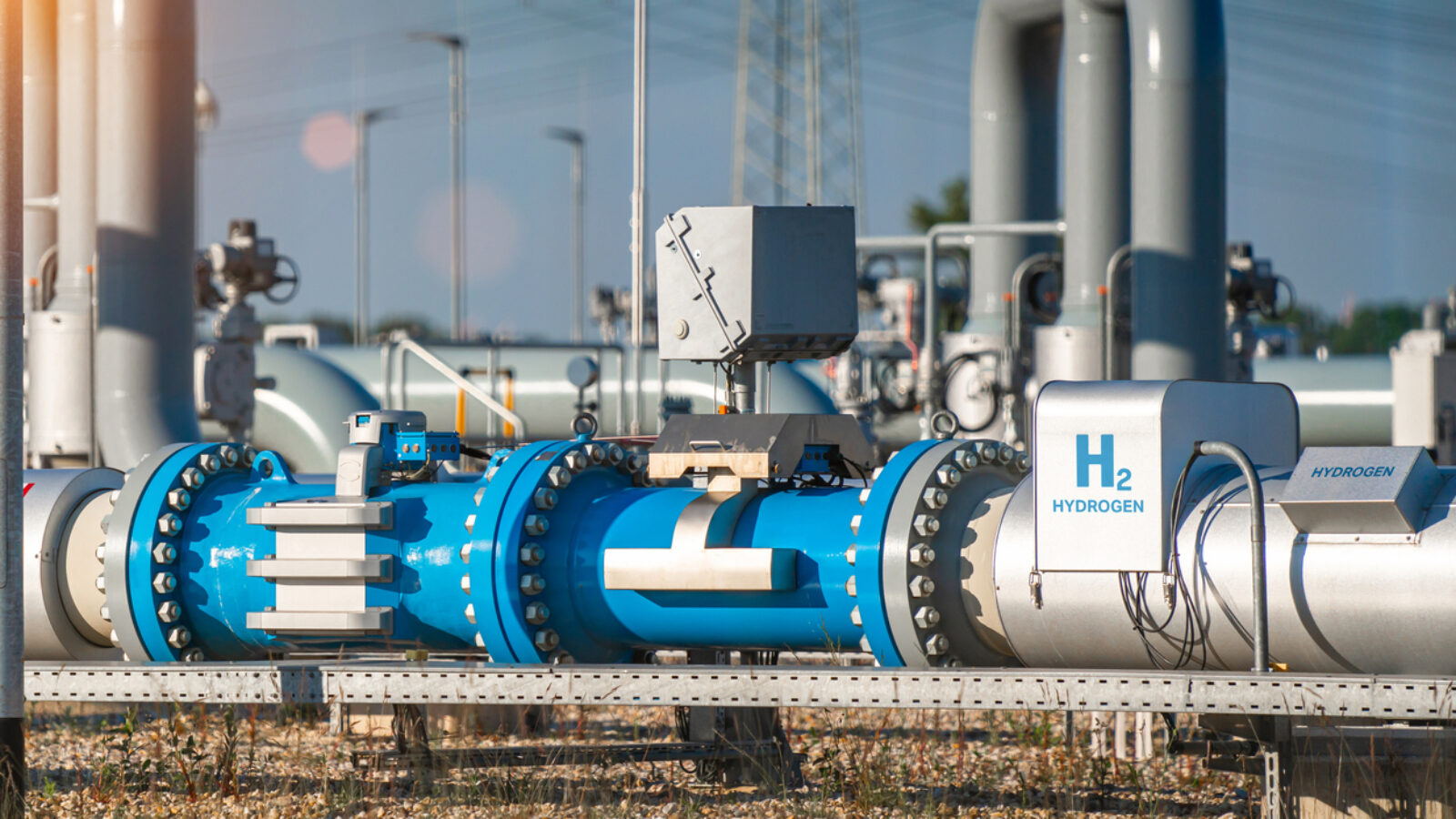 Hydrogen renewable energy production pipeline - hydrogen gas for clean electricity solar and windturbine facility